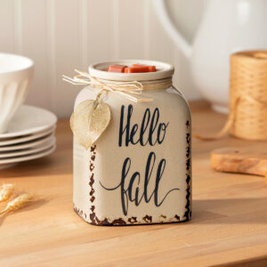 wax melt burner that says hello fall